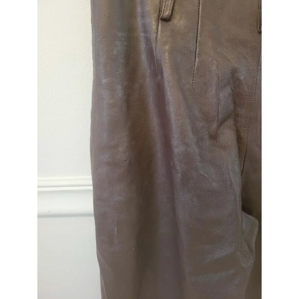 RTR sz 2 Veda deep chocolate brown leather pocketed dress trouser pants seamed